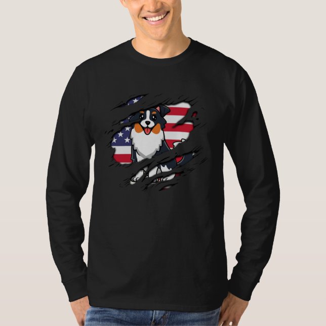 Australian Shepherd Inside scratch Flag 4th Of Jul T-Shirt (Front)