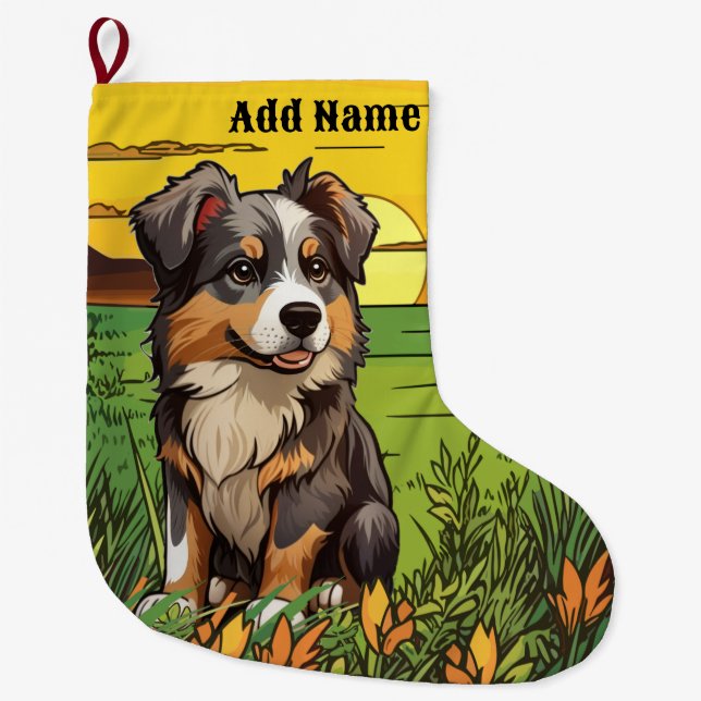 Australian Shepherd  Large Christmas Stocking (Front)
