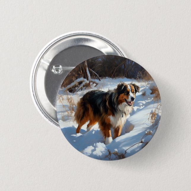 Australian Shepherd Let It Snow Christmas 6 Cm Round Badge (Front & Back)
