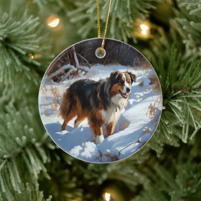 Australian Shepherd Let It Snow Christmas Ceramic Tree Decoration (Tree)