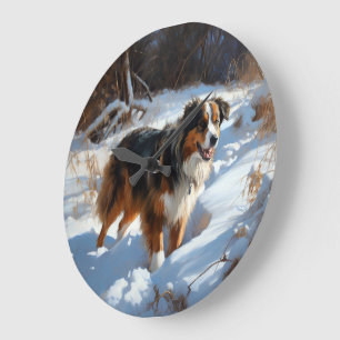 Australian Shepherd Let It Snow Christmas Large Clock
