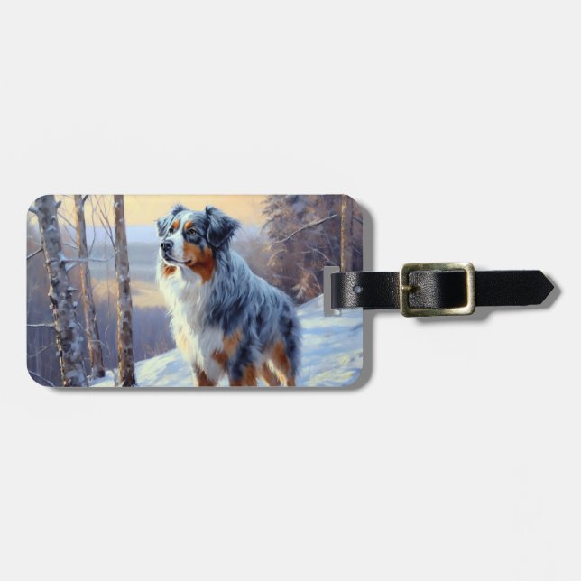 Australian Shepherd Let It Snow Christmas  Luggage Tag (Front Horizontal)