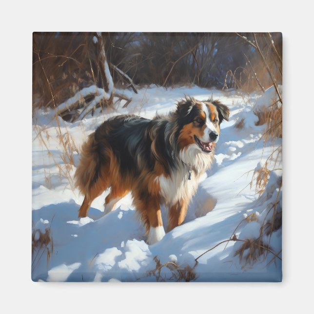 Australian Shepherd Let It Snow Christmas Magnet (Front)