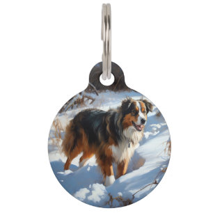 Australian Shepherd Let It Snow Christmas Pet Tag
