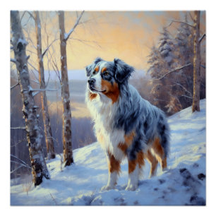 Australian Shepherd Let It Snow Christmas Poster