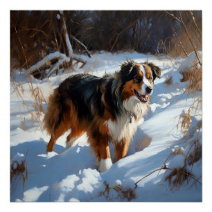 Australian Shepherd Let It Snow Christmas Poster