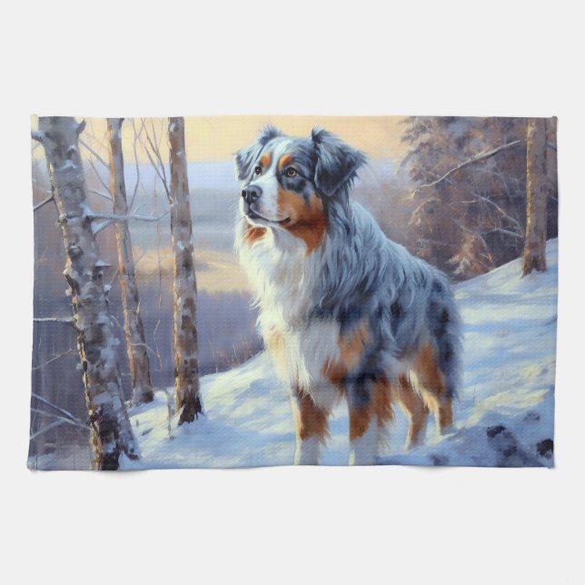 Australian Shepherd Let It Snow Christmas  Tea Towel (Horizontal)