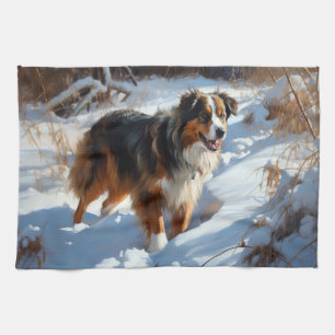 Australian Shepherd Let It Snow Christmas Tea Towel