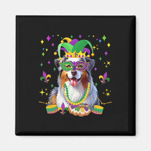 Australian Shepherd Mardi Gras Masked Beads Owner Magnet