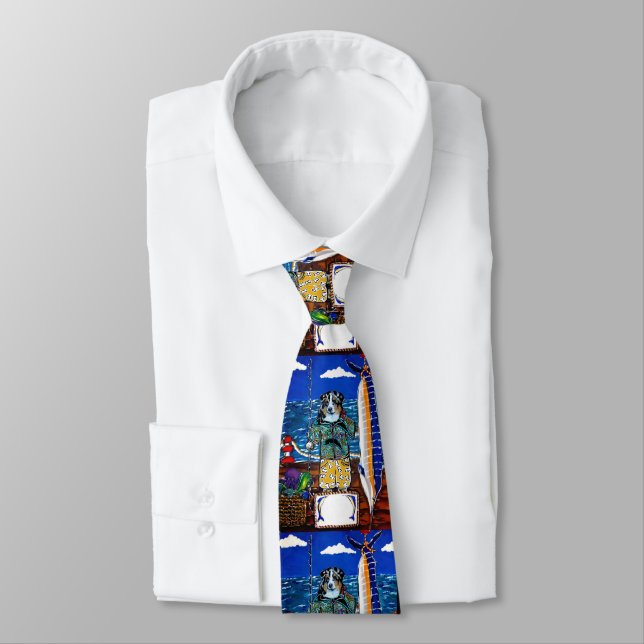Australian Shepherd Marlin Fishing Tie (Tied)