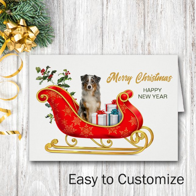  Australian Shepherd Merle Christmas Sleigh Card (Creator Uploaded)