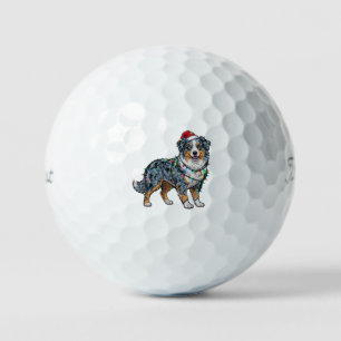 Australian Shepherd Merle Santa Hat Christmas Golf Balls