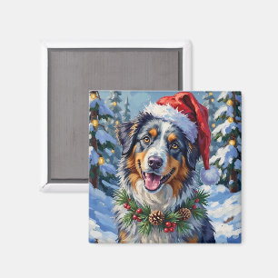 Australian Shepherd Merle Winter Christmas Art Magnet