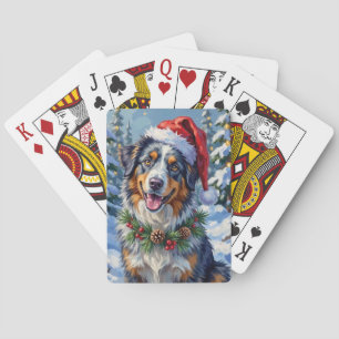 Australian Shepherd Merle Winter Christmas Art Playing Cards