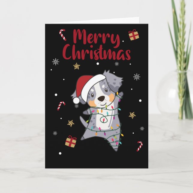 Australian Shepherd Merry Christmas Winter Card (Front)