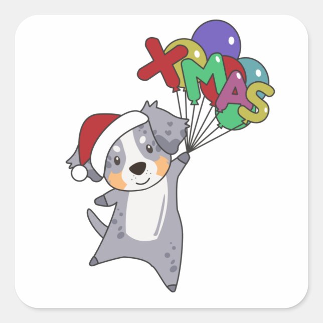 Australian Shepherd Merry Christmas Winter Square Sticker (Front)