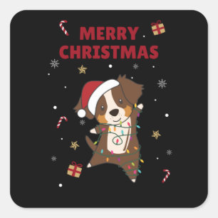 Australian Shepherd Merry Christmas Winter Square Sticker
