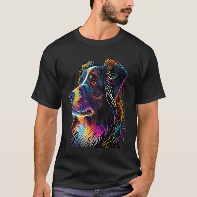 Australian Shepherd Mini Colourful Abstract Line T-Shirt (Front)