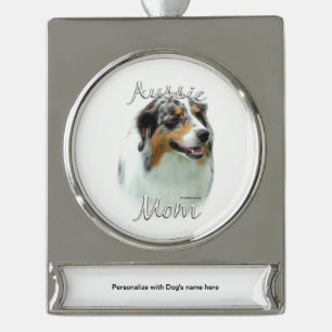 Australian Shepherd Mum 2 Silver Plated Banner Ornament