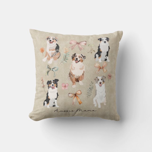 Australian Shepherd Mum & Aussie Mama Coquette Bow Cushion (Front)