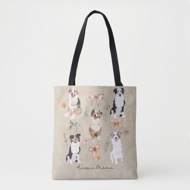Australian Shepherd Mum & Aussie Mama Coquette Bow Tote Bag (Front)