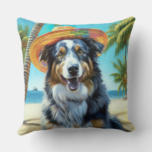 Australian Shepherd On Beach dog lover summer gift Cushion