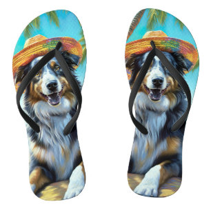 Australian Shepherd On Beach dog lover summer gift Jandals