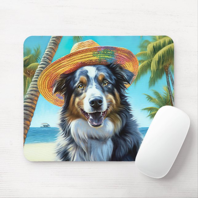 Australian Shepherd On Beach dog lover summer gift Mouse Pad (With Mouse)