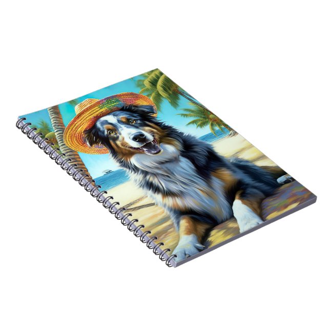 Australian Shepherd On Beach dog lover summer gift Notebook (Right Side)