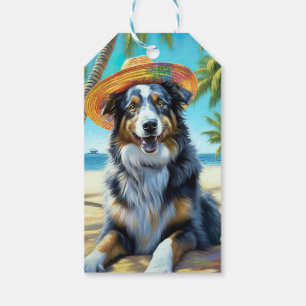 Australian Shepherd On Beach dog lover summer gift Tags