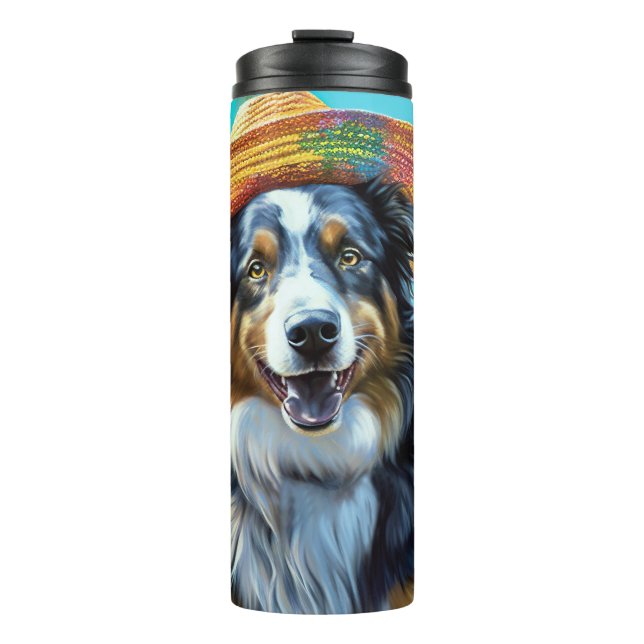 Australian Shepherd On Beach dog lover summer gift Thermal Tumbler (Front)