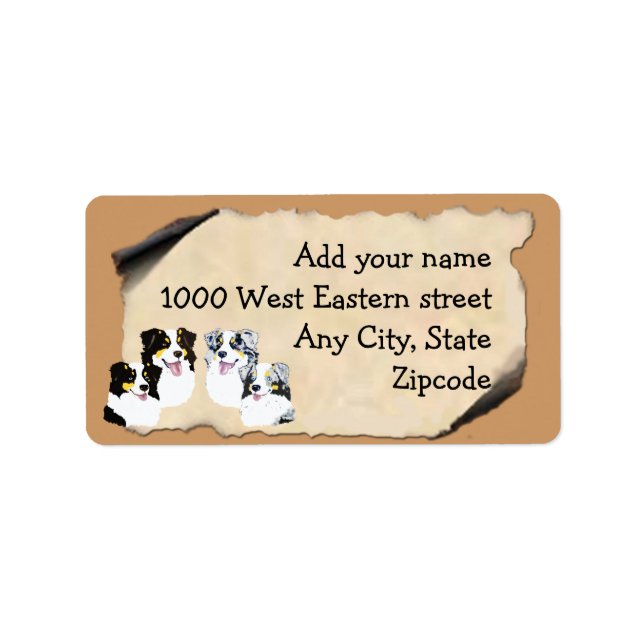 Australian Shepherd on Old Parchment Label (Front)