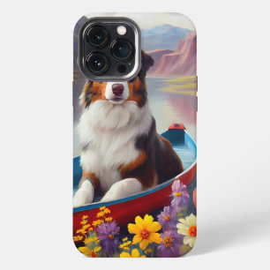 Australian Shepherd on Paddle: A Scenic Adventure iPhone 13 Pro Max Case