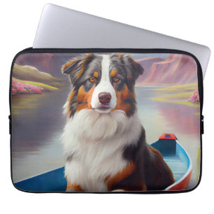 Australian Shepherd on Paddle: A Scenic Adventure Laptop Sleeve