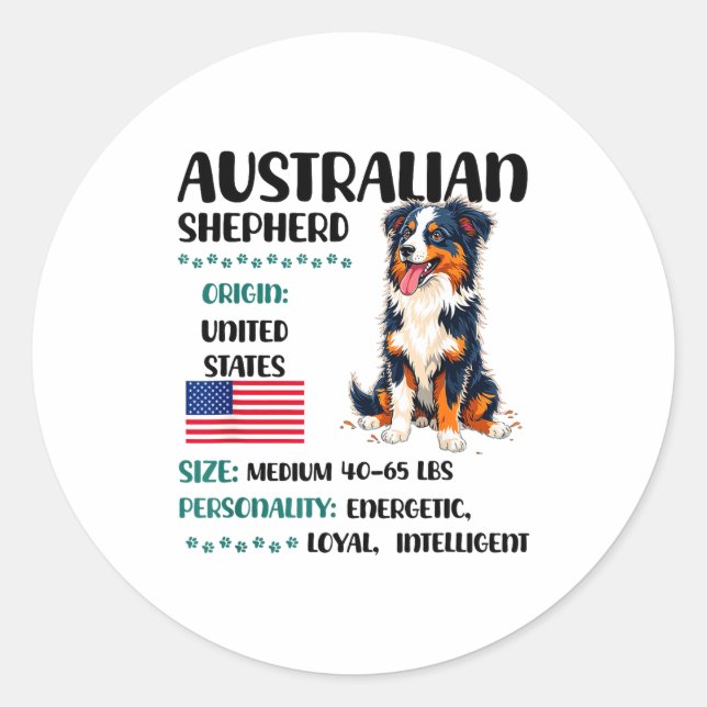 Australian Shepherd Origin Funny Aussie Dog Lover  Classic Round Sticker (Front)