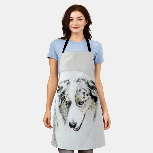 Australian Shepherd Painting - Original Dog Art Apron (Worn)