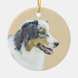 Australian Shepherd Painting - Original Dog Art Ceramic Tree Decoration
