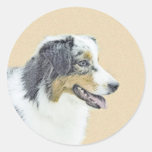 Australian Shepherd Painting - Original Dog Art Classic Round Sticker