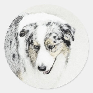 Australian Shepherd Painting - Original Dog Art Classic Round Sticker