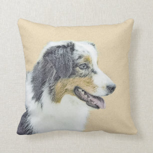 Australian Shepherd Painting - Original Dog Art Cushion