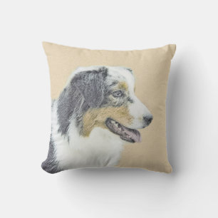 Australian Shepherd Painting - Original Dog Art Cushion