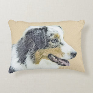 Australian Shepherd Painting - Original Dog Art Decorative Cushion