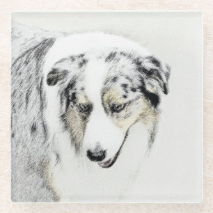 Australian Shepherd Painting - Original Dog Art Glass Coaster