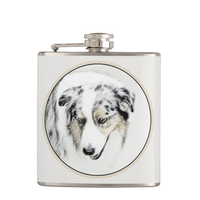 Australian Shepherd Painting - Original Dog Art Hip Flask (Front)