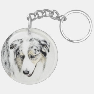 Australian Shepherd Painting - Original Dog Art Key Ring
