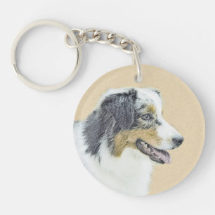 Australian Shepherd Painting - Original Dog Art Key Ring