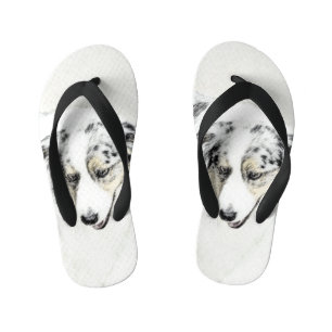 Australian Shepherd Painting - Original Dog Art Kid's Jandals