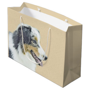 Australian Shepherd Painting - Original Dog Art Large Gift Bag