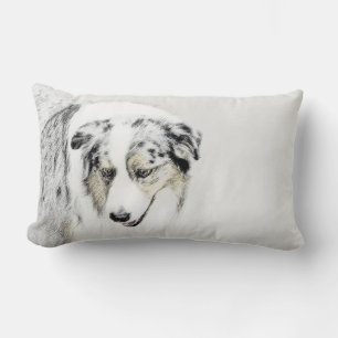 Australian Shepherd Painting - Original Dog Art Lumbar Cushion
