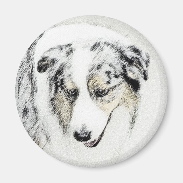 Australian Shepherd Painting - Original Dog Art Magnet (Front)